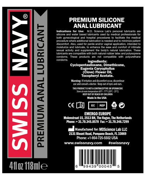 Swiss Navy Swiss Navy Silicone Based Anal Lubricant - 4 oz - Image 2