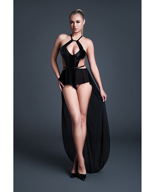 Allure Take Me Latex Look Vinyl and Mesh Teddy w/Attached Skirt - Black LG - Image 2