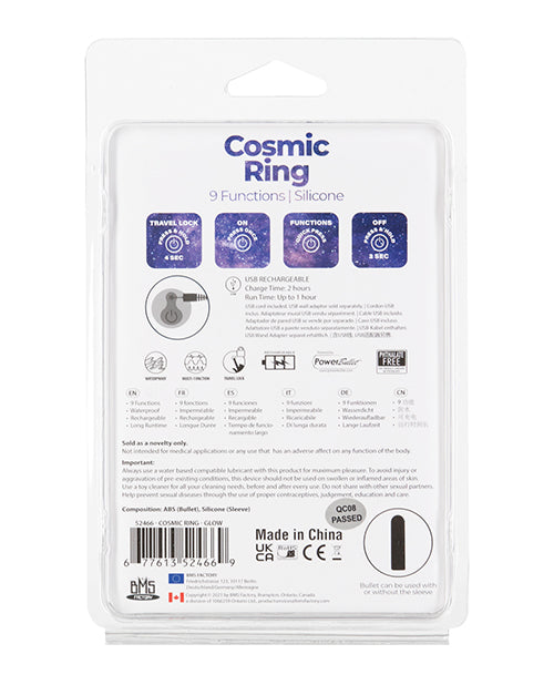 Power Bullet Cosmic Cock Ring w/Rechargeable Bullet - 9 Functions Glow in the Dark - Image 2