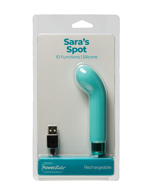 Power Bullet Sara's Spot Rechargeable Bullet w/G Spot Sleeve - 10 Functions Teal - Image 2