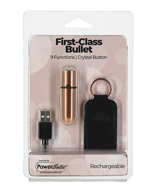 Power Bullet First Class Mini Rechargeable Bullet w/Crystal - 9 Functions Rose Gold - Image 2