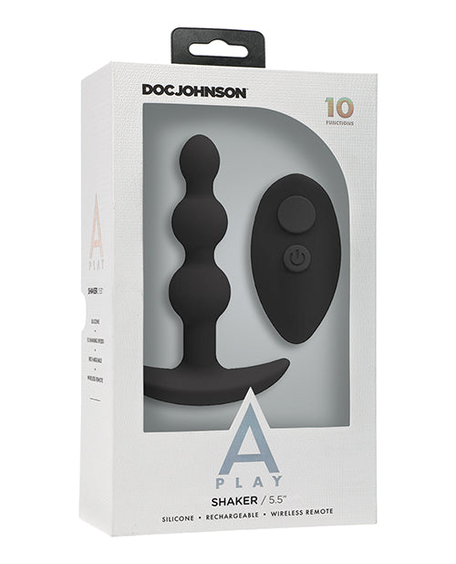 A-Play A Play Beaded Rechargeable Silicone Anal Plug w/Remote - Black - Image 2
