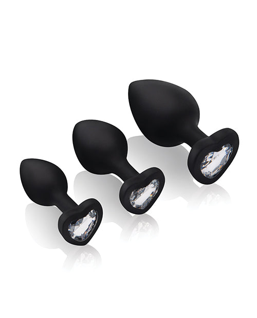 Gemsations Gemsations 3 pc 2.75" & 3.15" & 3.7" Silicone Bling Bling Heart Butt Plug Training Set - Bl
