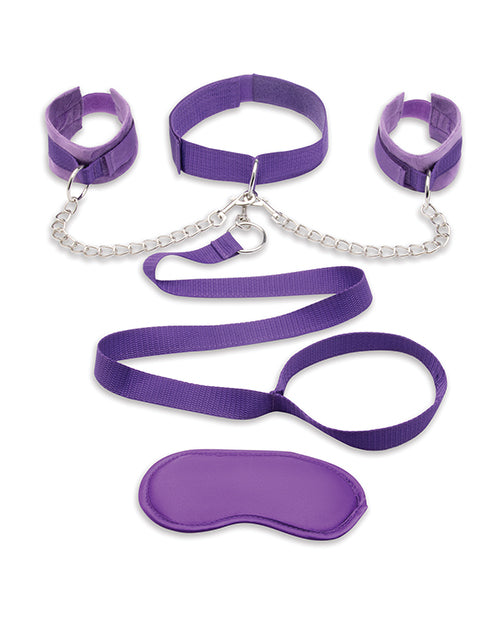 Lux Fetish Lux Fetish Collar Cuffs & Leash Set - Removable Purple - Image 2