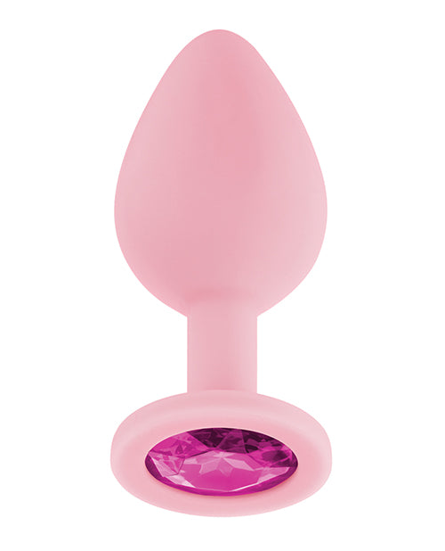 Luv Inc. Luv Inc. Jeweled Silicone Butt Plug w/Three Stones - Medium Light Pink - Image 2