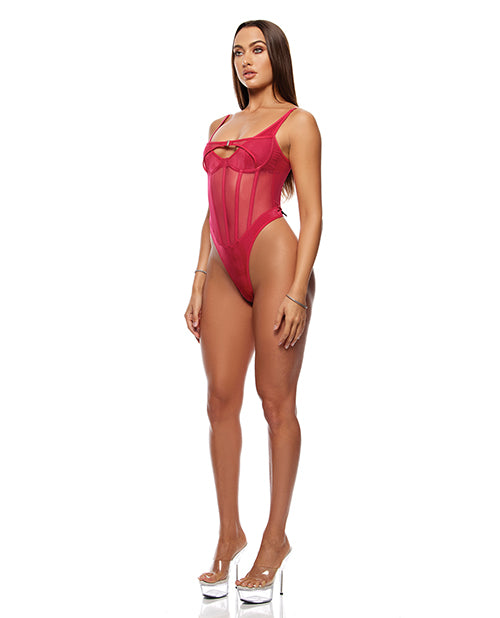 Layers To This Mesh and Knit Teddy - Pink LG - Image 2
