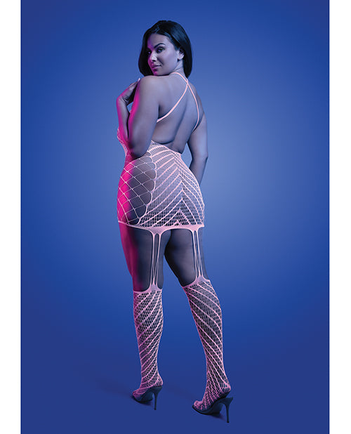 Glow by Fantasy Lingerie Metamorphic Glow-in-the-Dark Bodystocking Dress; Glows Pink - White QN - Image 2