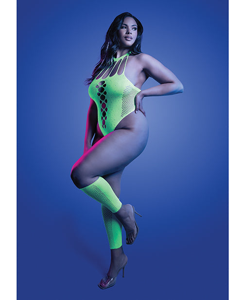 Pressure Point UV Reactive Rhinestone Studded Teddy & Gloves/Leg Warmers 2 pc Set - Neon Green QN - Image 2