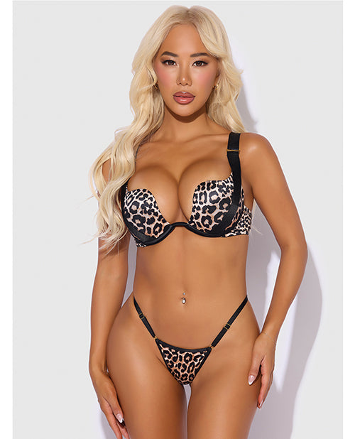 Devon Push Up Bra w/Harness & G-String 3 pc Set - Leopard MD - Image 2