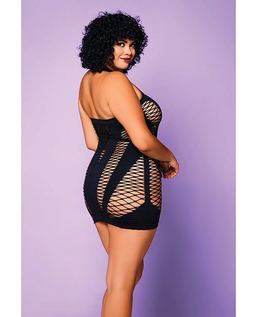 Glitter Heart of Chaos Seamless Chemise w/Halter Strap & Vertical V Cut Outs Black QN - Image 2