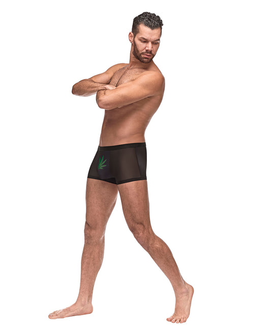 Male Power Private Screening Micro Mesh & Modal Pot Leaf Black XL - Image 2