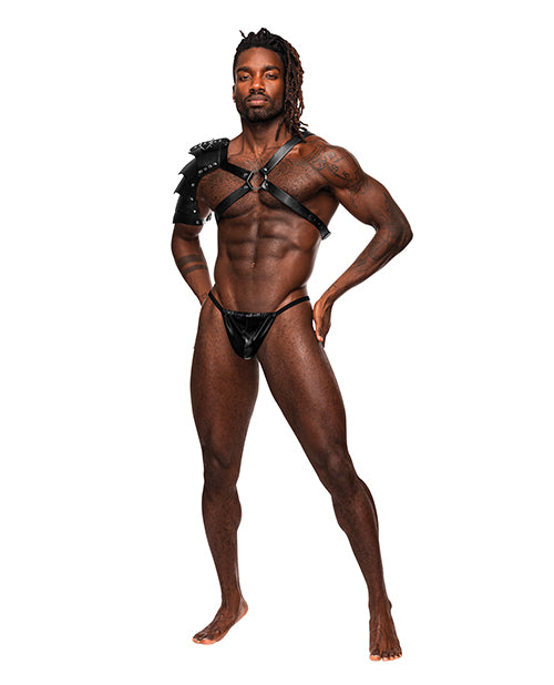 Male Power Aquarius PU Leather Chest Harness w/Half Sleeve Black O/S - Image 2