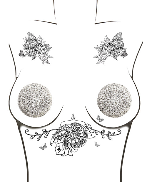 Neva Nude Neva Nude Burlesque Big O Crystal Jewel Reusable Silicone Pasties - Silver O/S - Image 2