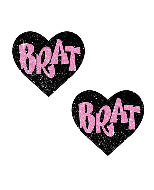 Neva Nude Brat Glitter Heart Pasties - Black/Pink O/S - Image 2