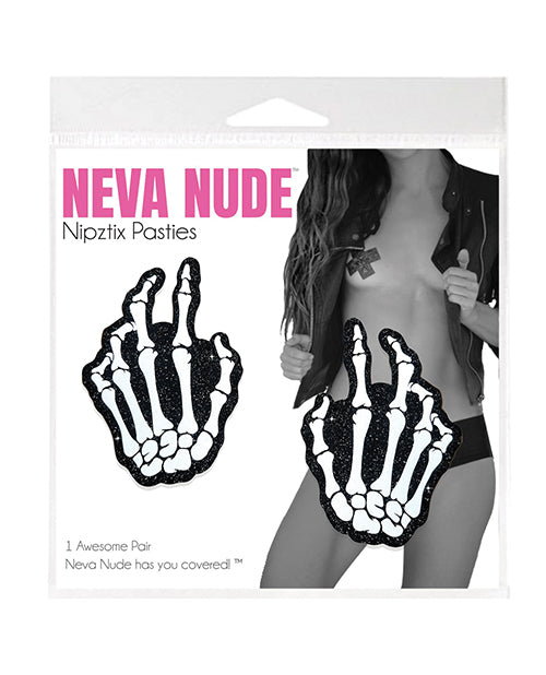 Neva Nude Neva Nude Holographic Skeleton Hands Pasties - White/Black O/S - Image 2