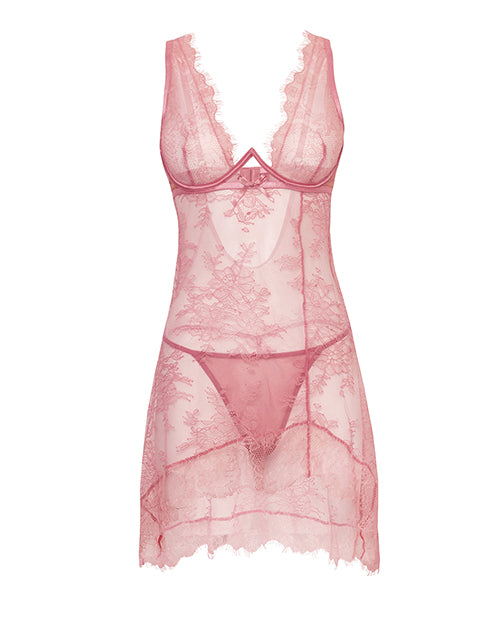 Oh La La Cheri Beatriz Lace Babydoll w/Matching Panty - Pink SM - Image 2