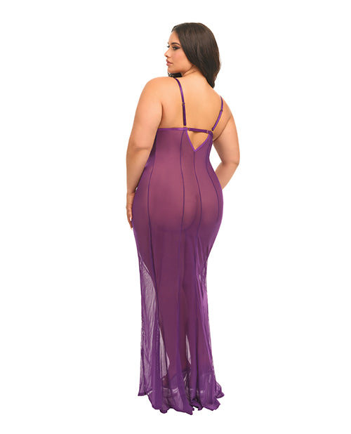 Oh La La Cheri Katana Mesh & Eyelash Lace Gown - Purple 1X/2X - Image 2
