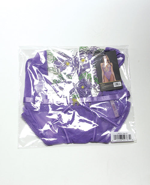 Roma Confidential Peony Blossom Embroidered Halter Top Teddy - Lilac MD - Image 2
