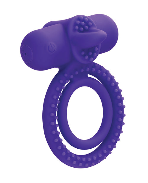 Couple's Enhancers Couple's Enhancer Silicone Rechargeable Dual Climaxer Enhancer w/Flickering Tongue - Purple - Im
