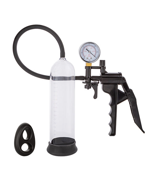 Peak Peak Magnified Gauged Penis Pump System w/Cock & Ball Ring - Black - Image 2