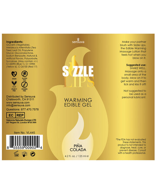 Sensuva Sizzle Lips Warming Gel - 4.2 oz Pina Colada - Image 2