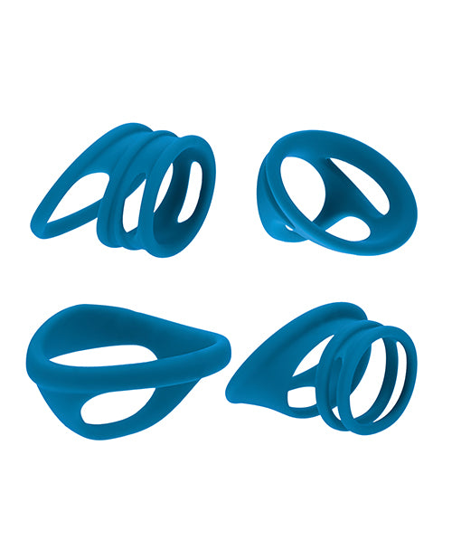 Shots Levelz Set of 4 Silicone Cock & Ball Rings - Teal - Image 2