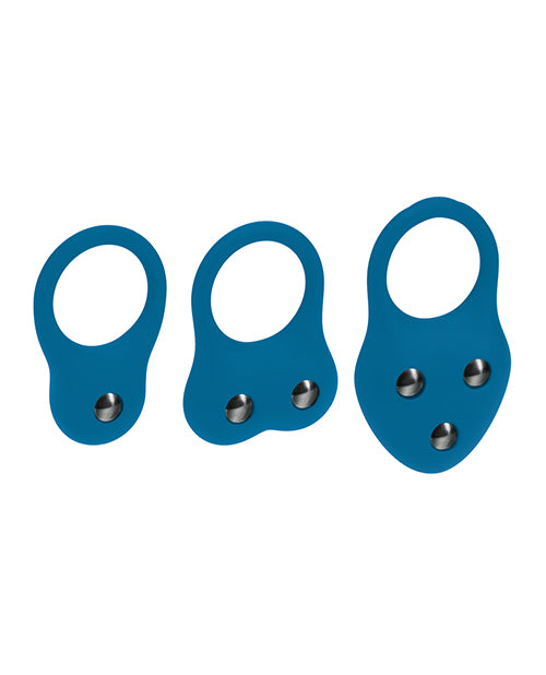 Shots Levelz Silicone Training Cock Ring Set of 3 - Teal - Image 2