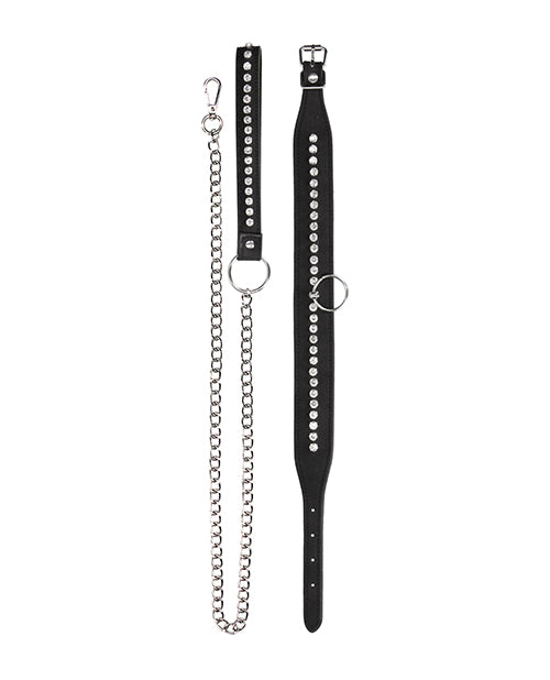 Ouch Shots Ouch Diamond Studded Collar w/Leash - Black - Image 2