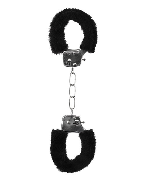 Ouch Shots Ouch Black & White Beginner's Furry Hand Cuffs - Black - Image 2