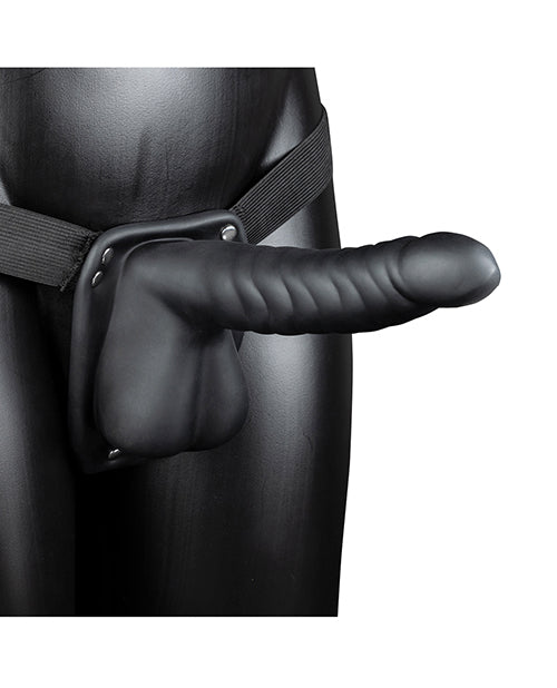 Ouch Shots Ouch 8" Ribbed Hollow Strap On w/Balls - Black - Image 2