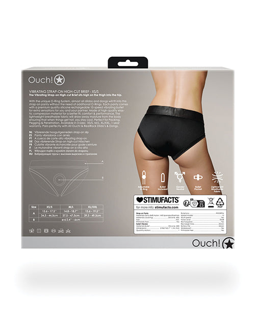 Ouch Shots Ouch Vibrating Strap On High-Cut Brief - Black XS/S - Image 2