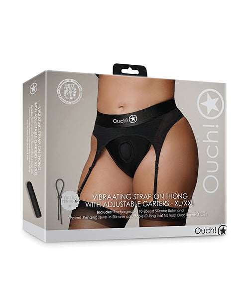 Ouch Shots Ouch Vibrating Strap On Thong w/Adjustable Garters - Black XL/XXL - Image 2