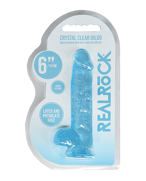 RealRock Shots RealRock Realistic Crystal Clear 6" Dildo w/Balls - Blue - Image 2