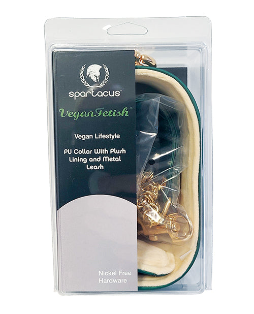 Spartacus Spartacus Plush Lined PU Collar & Chained Leash - Green - Image 2