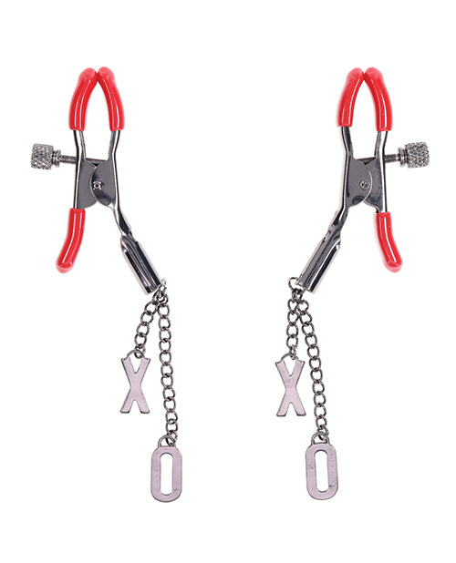 Sex & Mischief Sex & Mischief Ex's & Oh's Nipple Clamps - Red/Black - Image 2