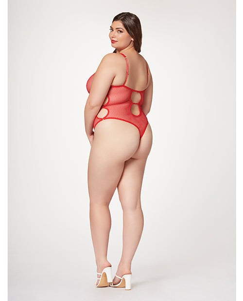 Seven 'til Midnight Fishnet Strappy High Cut Leg Teddy Red 1X/2X - Image 2