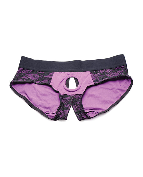 Strap U Strap U Lace Envy Crotchless Panty Harness - 3XL Purple - Image 2