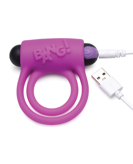 Bang! Bang! Vibrating Cock Ring & Bullet w/Remote Control - Purple - Image 2