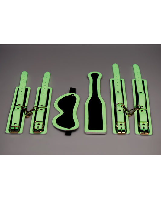 Master Series Master Series Kink in the Dark Glowing Cuffs & Blindfold & Paddle Set - Image 2