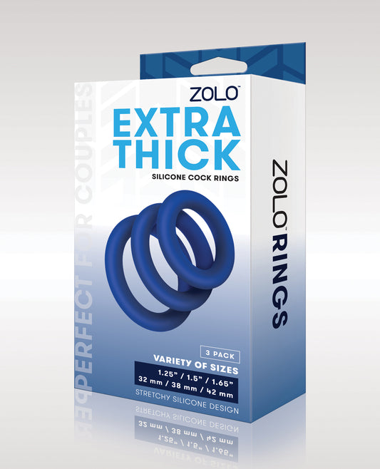 ZOLO ZOLO Extra Thick Silicone Cock Rings - Blue Pack of 3 - Image 2