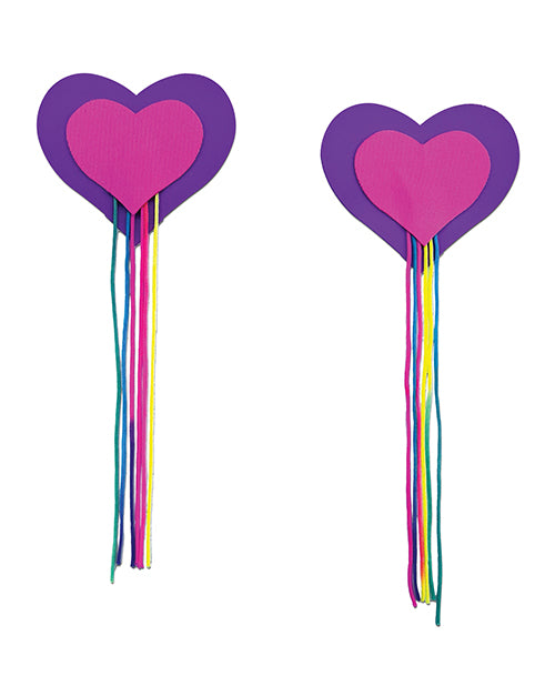 Pastease Hearts w/Fringe Rainbow Tassels - Neon Pink/Purple O/S - Image 2