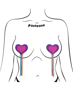 Pastease Hearts w/Fringe Rainbow Tassels - Neon Pink/Purple O/S - Image 3