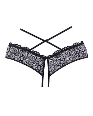 Adore Adore Crayzee Open Panty w/Criss Cross Waist Straps &amp; Lace Black O/S - Image 2