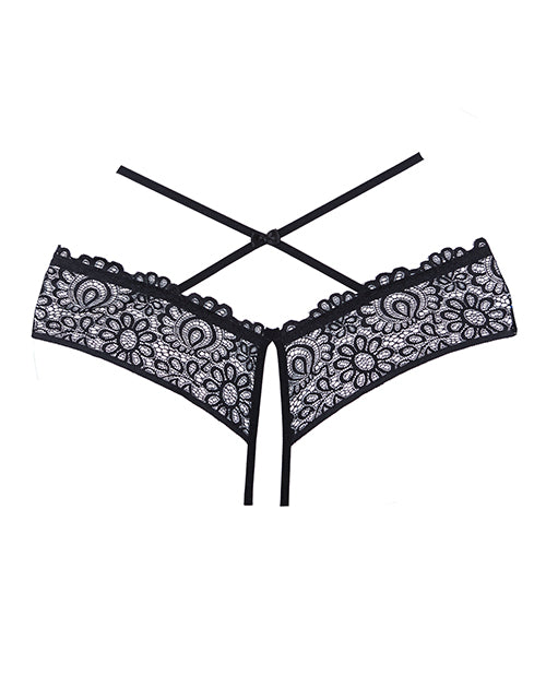 Adore Adore Crayzee Open Panty w/Criss Cross Waist Straps &amp; Lace Black O/S - Image 2