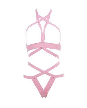 Kitten by Allure Kitten It's Complicated Open Elastic Strappy Bra &amp; Open Back Panty Pink O/S - Image 5