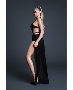 Allure Take Me Latex Look Vinyl and Mesh Teddy w/Attached Skirt - Black LG - Image 3