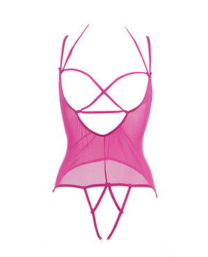 Allure Allure Angelina Sheer Mesh Under Bust Teddy Hot Pink L/XL - Image 4
