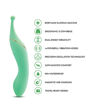 Blush Novelties Blush Stella 7 Inch Dual-Ended Clitoral G-Spot Vibrating Wand With Precision Stimulation - Green - Image 5
