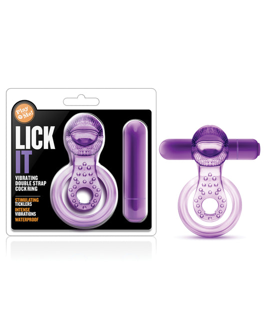 Play With Me Blush Play With Me Lick it Vibrating Double Strap Cockring - Purple - Image 2
