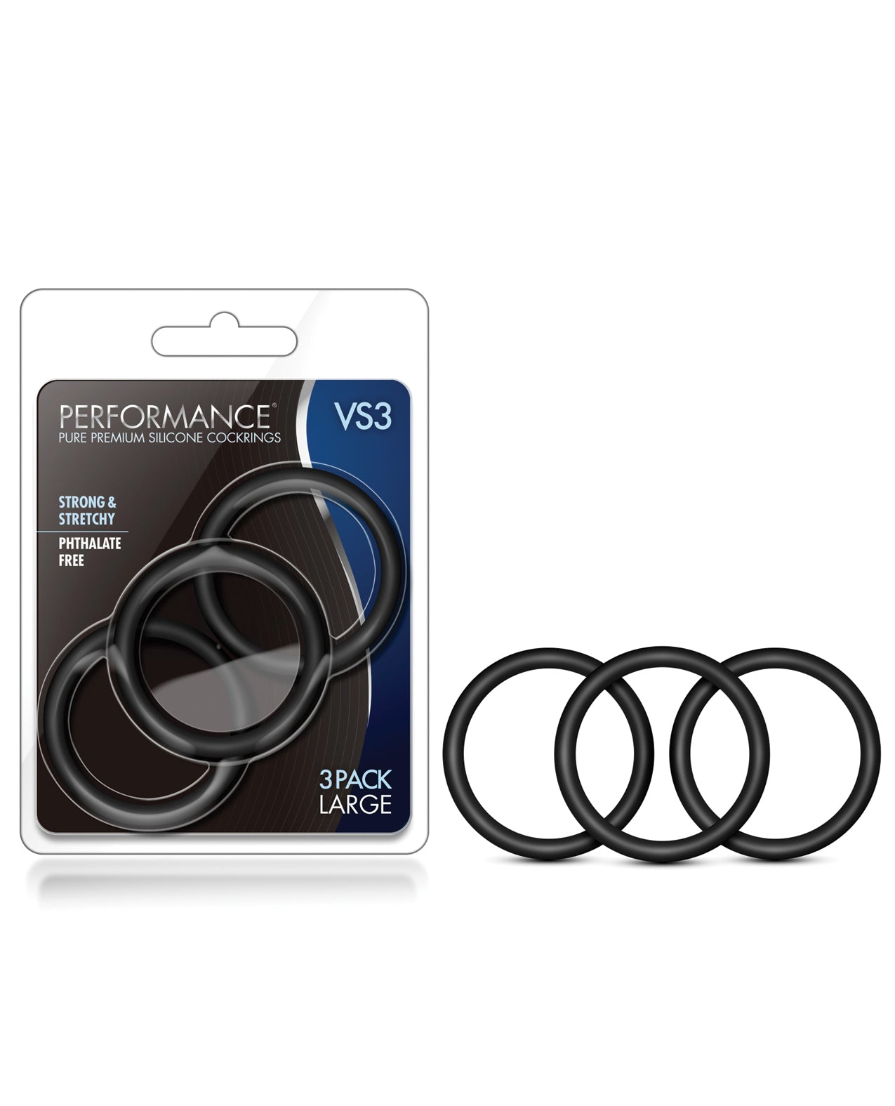 Performance Blush Performance VS3 Pure Premium Silicone Cockrings Large - Black
